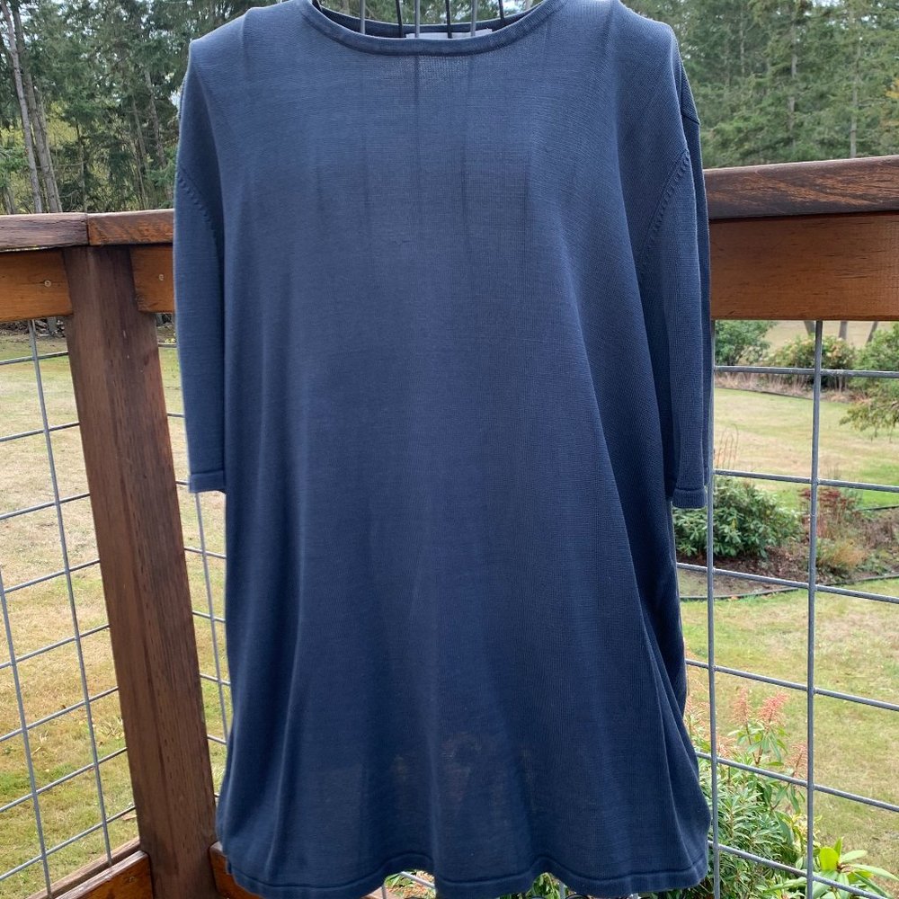 Valerie Stevens Ladies size 2X Pure SIlk Navy Blue Blouse